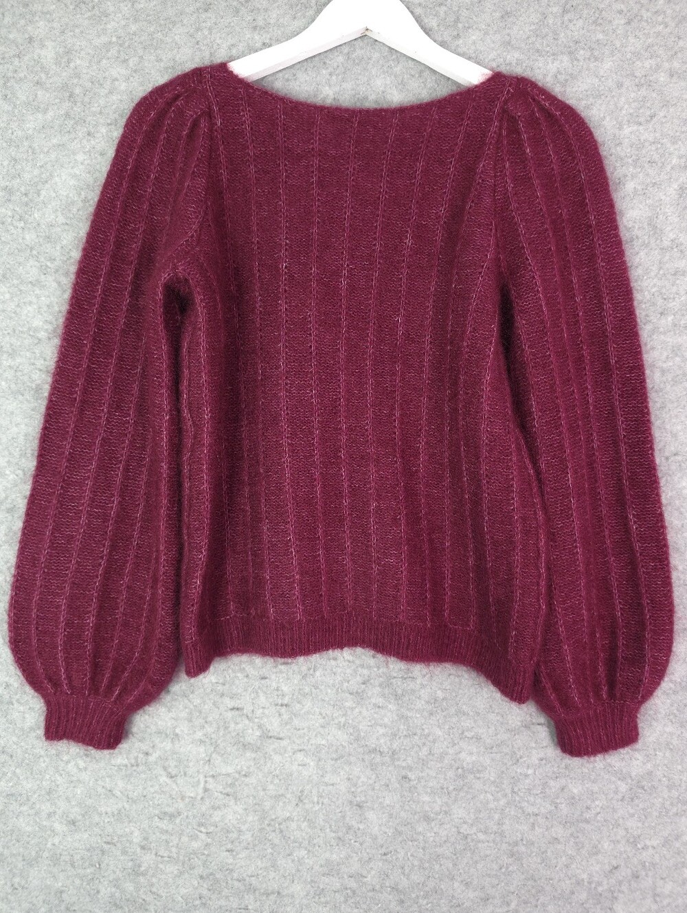 Sezane Aretha Fancy Knit Balloon Sleeves Sweater - Raisen Burgundy Small - Picture 5 of 11